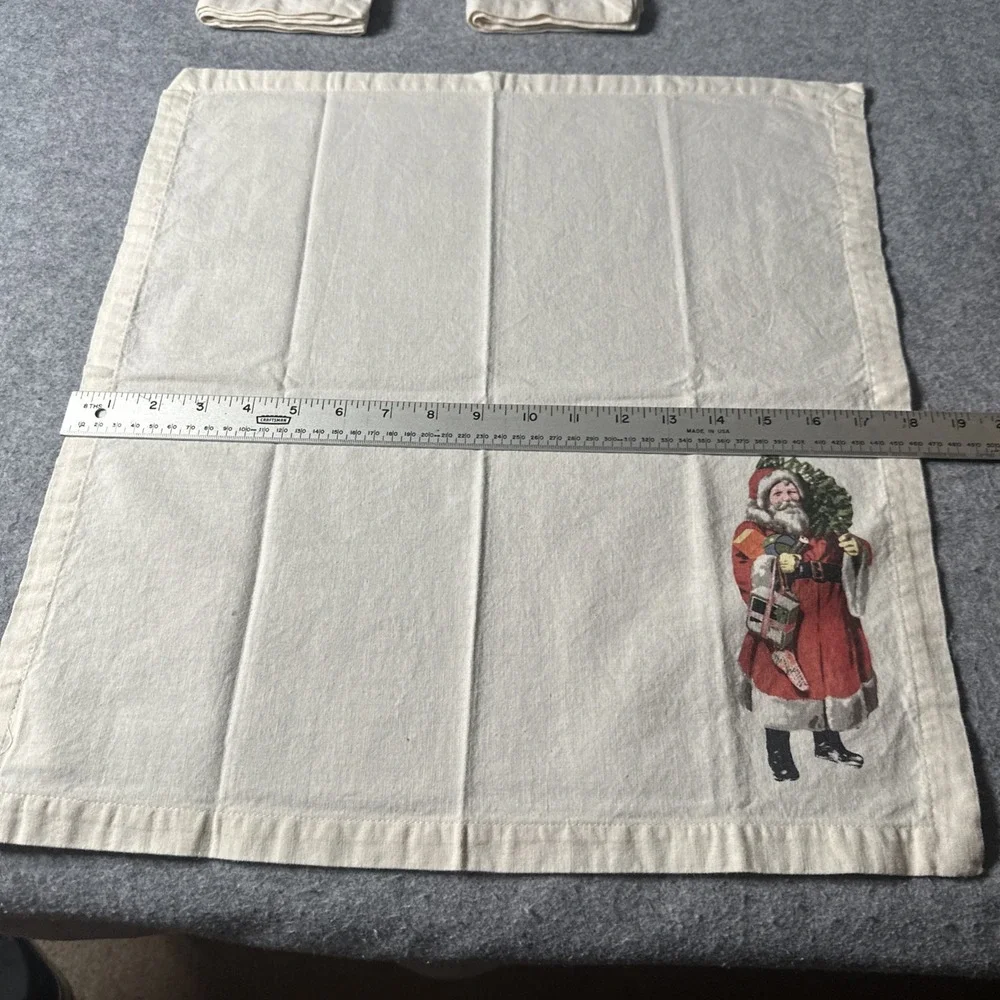 Pottery Barn Santa Claus Father Christmas Cloth Napkins Set of 4 Cotton Ivory